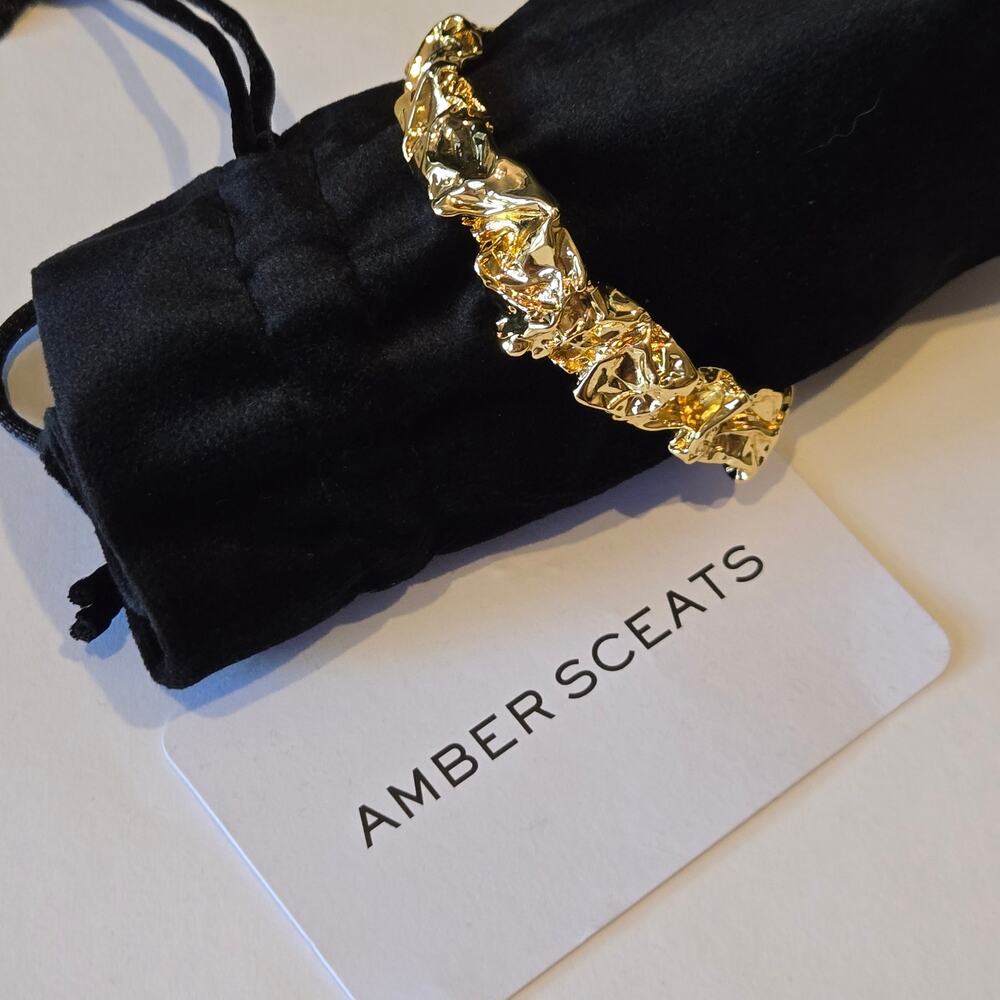 NWT Amber Sceats Emery Bracelet 24K Gold Plated Chunky Molten Jewelry Cuff Bangl